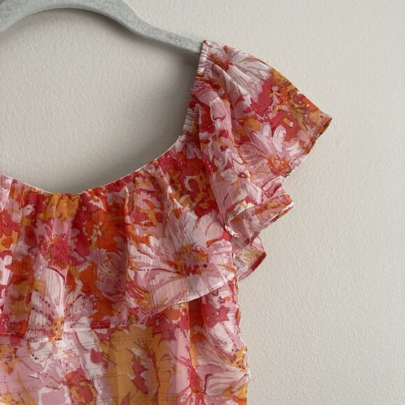 Fortunate One Womens Floral Print Ruched Off Shoulder Dress Pink Size Small - Picture 4 of 12